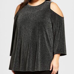 Michael Kors Women's Metallic Cold Shoulder Black Blouse Plus Size 1X Holiday